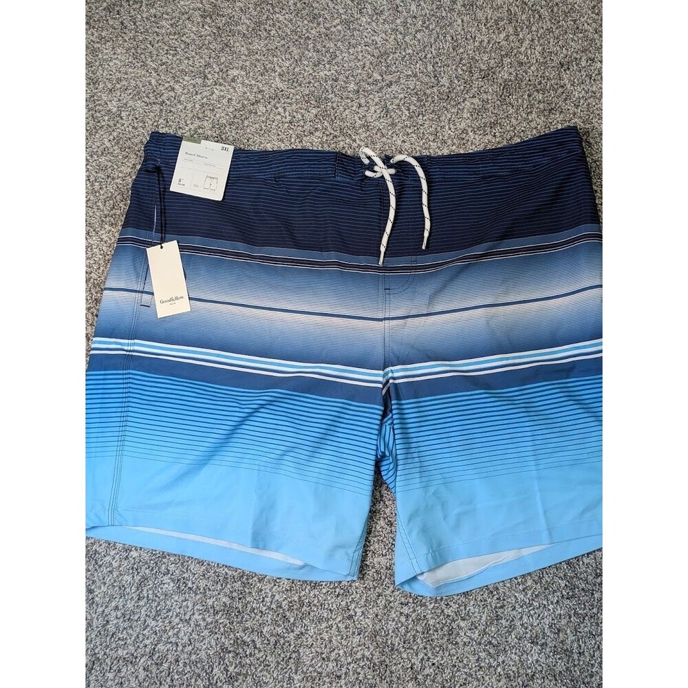 Goodfellow & Co Men's Big & Tall 3XL Striped Board Shorts Blue 9" Inseam